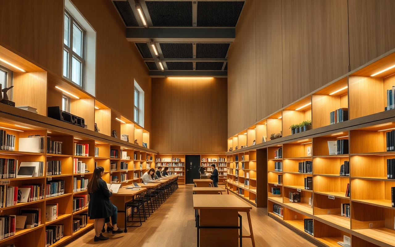 Silent study library wing with reference books